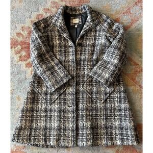 J Jill Tweed Coat Black White Career Wear Winter Warm XXS